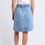 Elm | Paisley Denim Skirt - Light Blue Wash