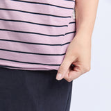 Elm | Pima Vee Tee - Dusk Pink/Navy Stripe