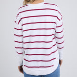 Foxwood | Farrah Stripe Long Sleeve - White/Beetroot Red