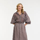 Urban Luxury | Striped Puff Sleeve Shirt - Choc/Blue