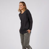 Elm | Rib Long Sleeve Tee - Washed Black