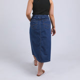 Elm | Scallop Edge Denim Skirt - Mid Blue Wash