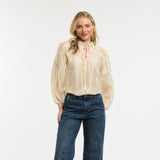 Urban Luxury | Ruffled Tie Neck Blouse - Champagne