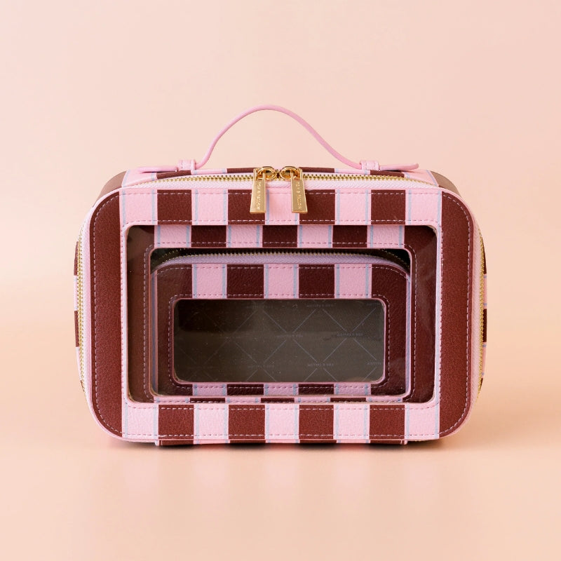 Fox & Fallow | Cosmetic Nested Trio Set - Burgundy Stripe