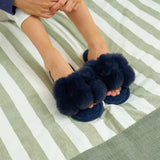 Annabel Trends | Cosy Luxe Pom Pom Slippers - Navy