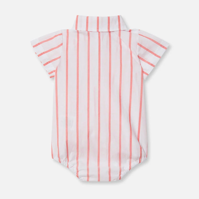 Miann & Co | Short Sleeve Collared Bodysuit - Tomato Stripe