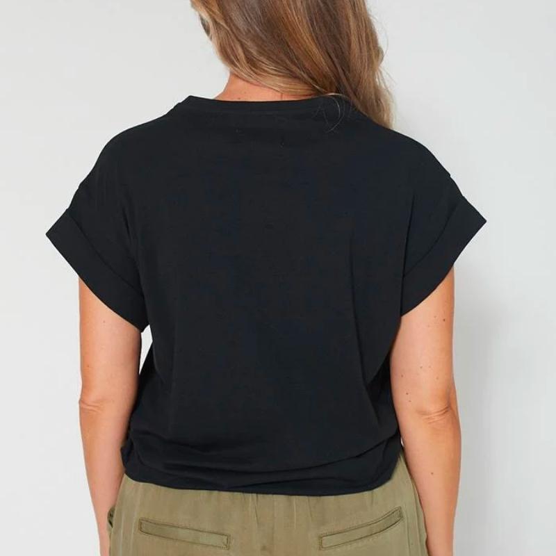 Stella + Gemma | Cuff Sleeve Logo T-Shirt - Black