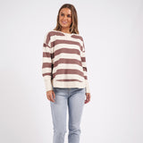 Foxwood | Striped Delilah Crew - Mocha