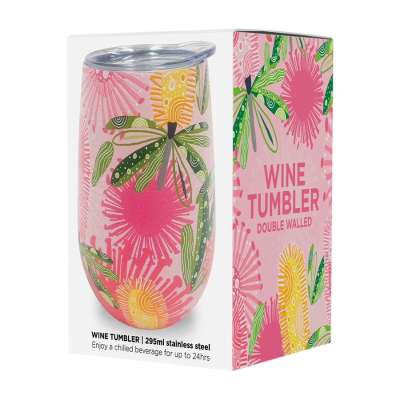 Annabel Trends | Double Walled Wine Tumbler - Pink Banksia