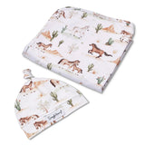 Wild Horses Organic Jersey Wrap & Beanie Set