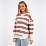 Foxwood | Striped Delilah Crew - Mocha