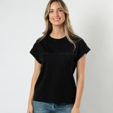 Stella + Gemma | Cuff Sleeve T-Shirt - Black Embroidered Logo