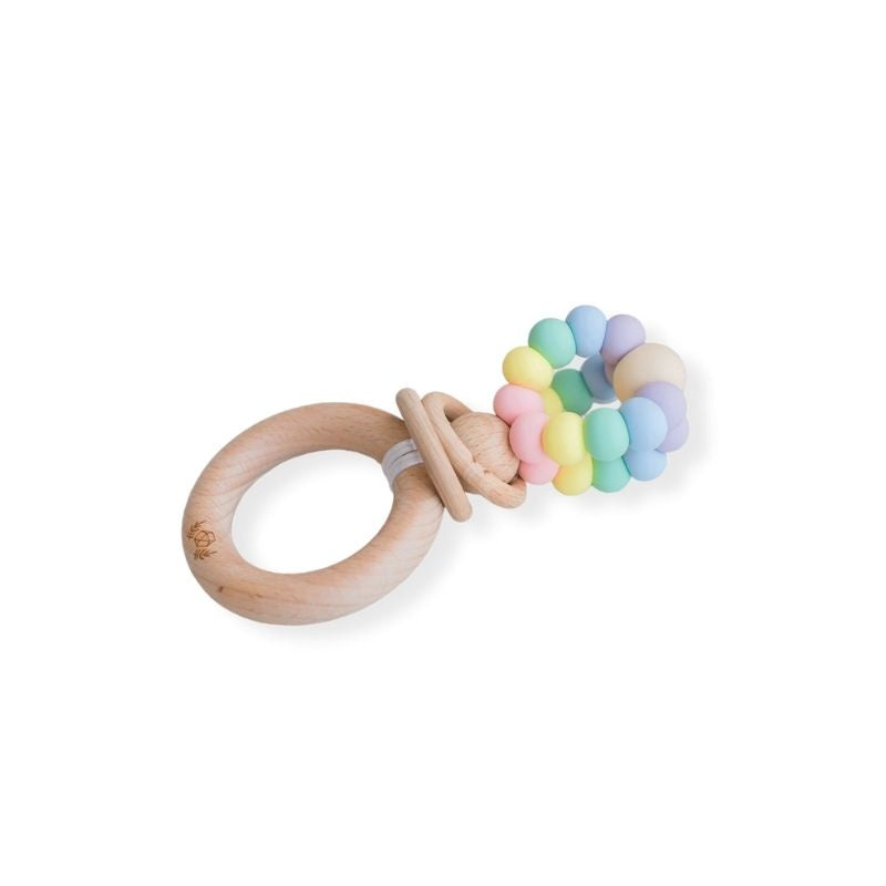 Lluie | Pastel Rainbow Ring Pop Teething Rattle