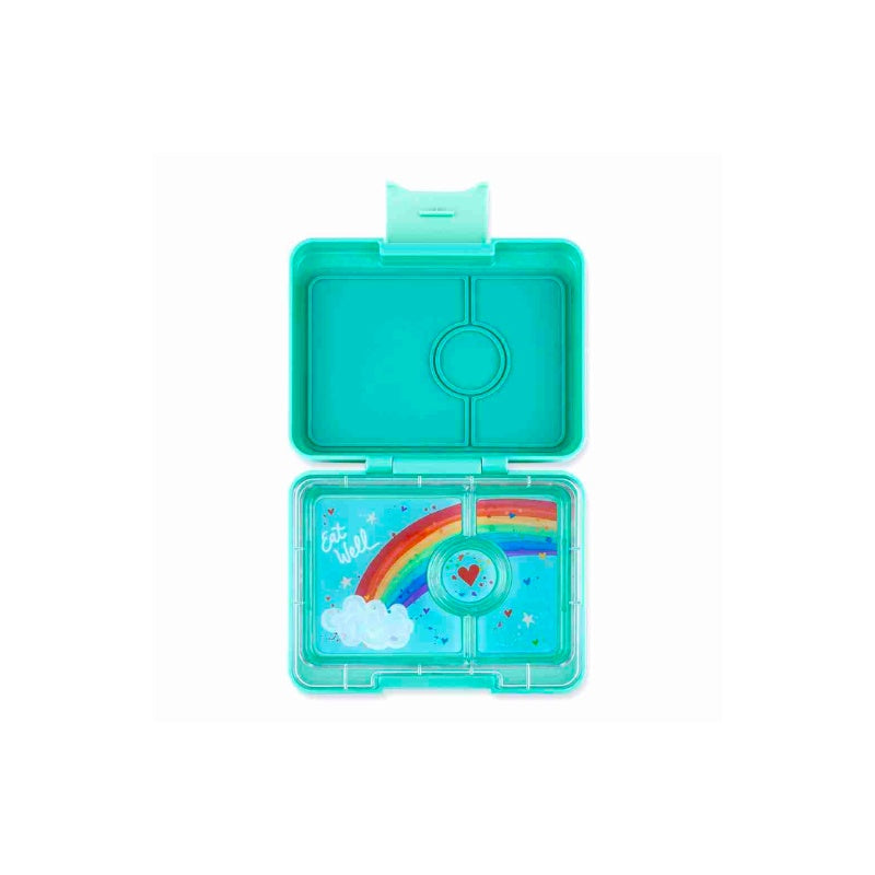 Yumbox | Snack 3 Compartment Bento Box - Tropical Aqua - Rainbow Tray