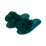 Annabel Trends | Cosy Luxe Pom Pom Slippers - Emerald