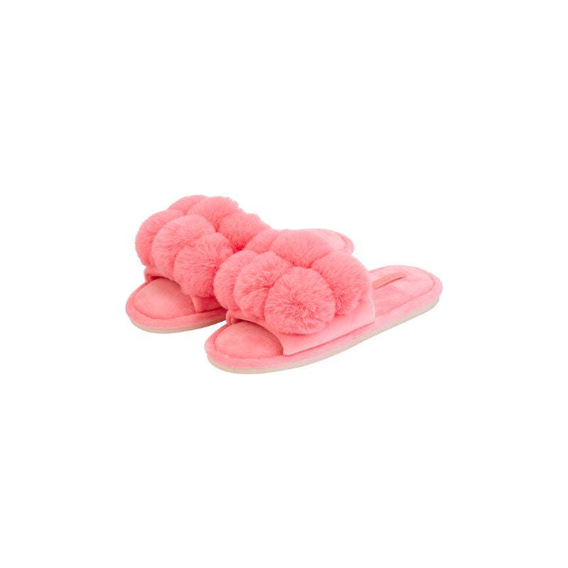 Annabel Trends | Cosy Luxe Pom Pom Slippers - Coral Pink