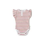 Organic S/S Bodysuit - Rose Milk Stripe