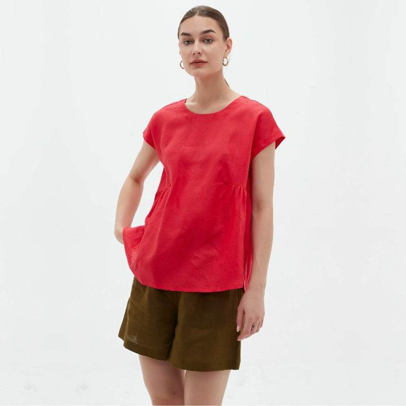 Tirelli | Relaxed Gather Top - Candy Red