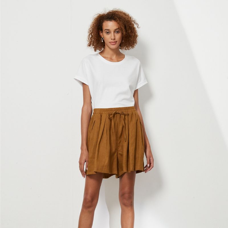 Tirelli | Olive Gather Linen Shorts