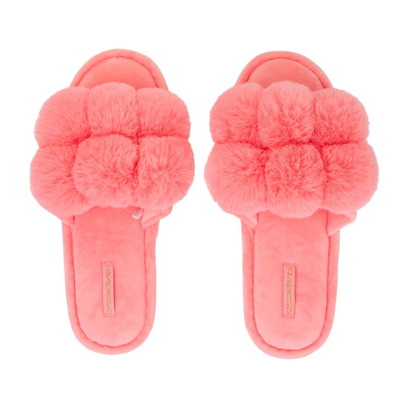 Annabel Trends | Cosy Luxe Pom Pom Slippers - Coral Pink