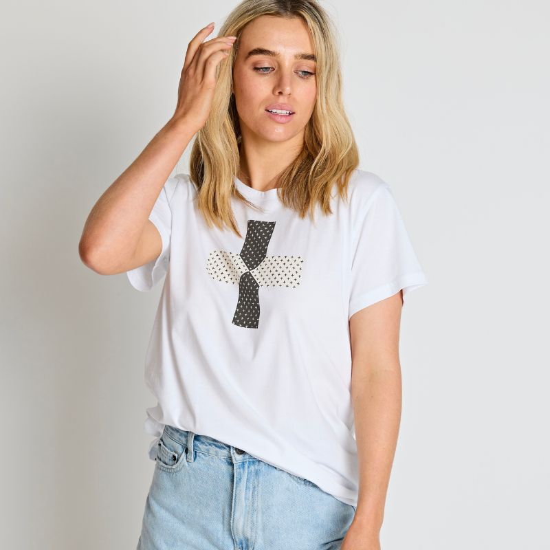 Stella + Gemma | White Logo Cross T-Shirt
