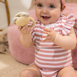 Organic S/S Bodysuit - Rose Milk Stripe