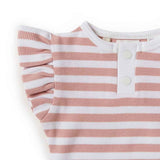 Organic S/S Bodysuit - Rose Milk Stripe