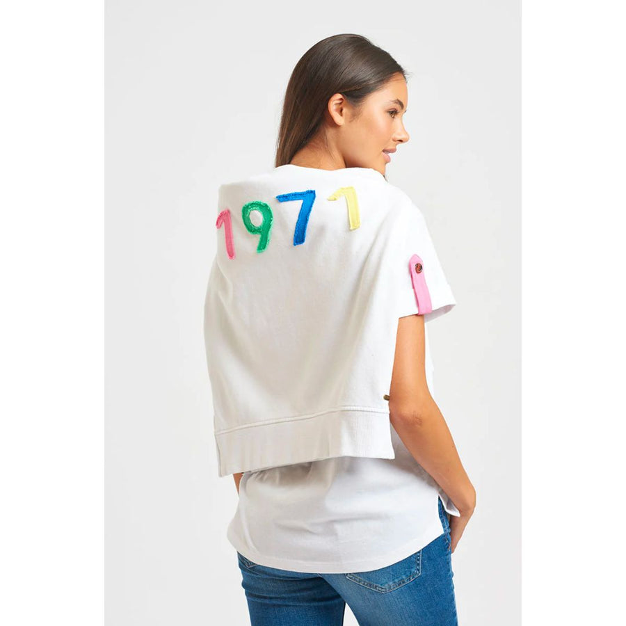 Est 1971 | Organic Cotton Tab T-shirt - White/Hot Pink