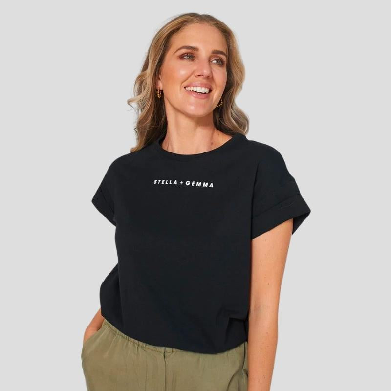Stella + Gemma | Cuff Sleeve Logo T-Shirt - Black