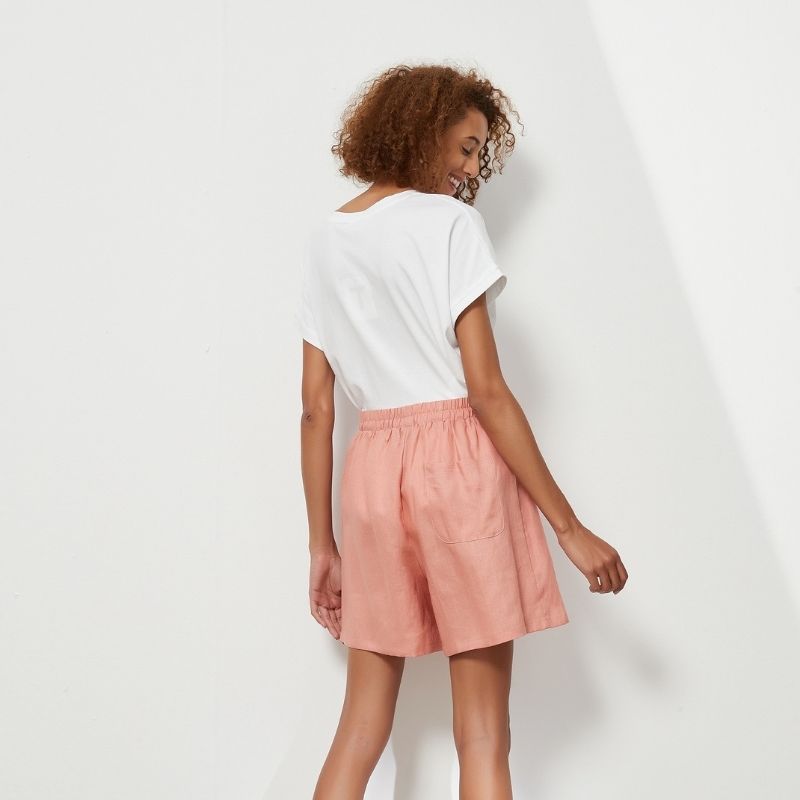Tirelli | Vintage Rose Gather Linen Shorts