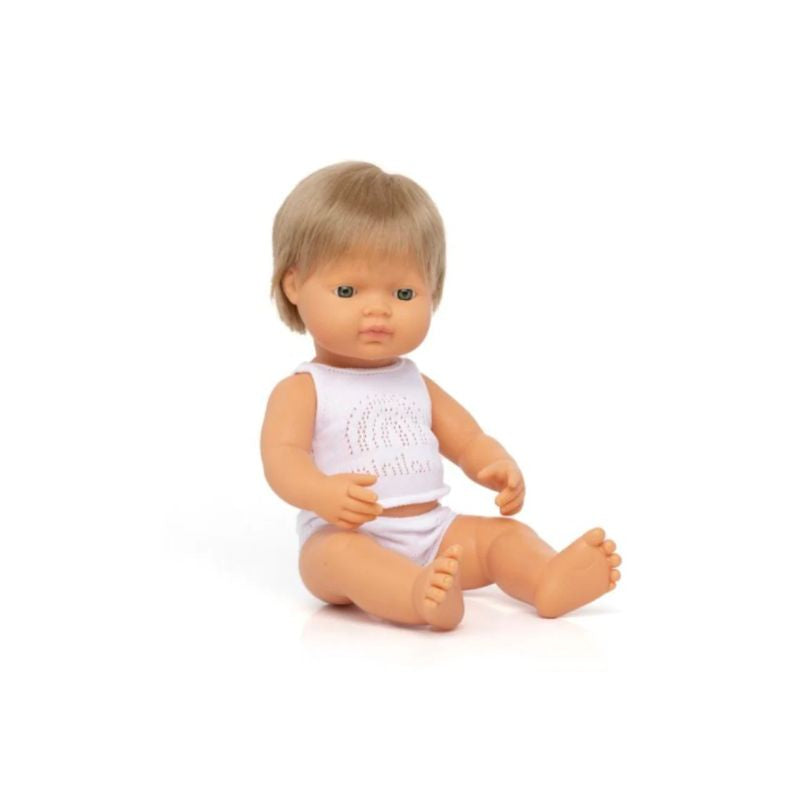 Miniland | Baby Doll 38cm - Caucasian Boy Dark Blonde Hair