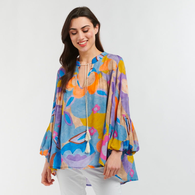 Italian Star | Billow Blouse - Floral Beige/Blue