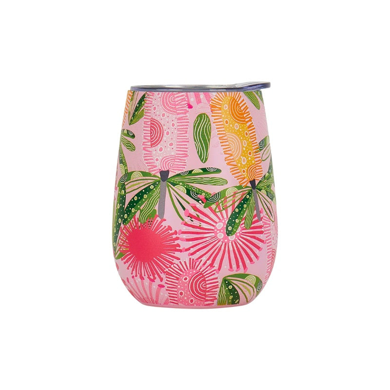 Annabel Trends | Double Walled Wine Tumbler - Pink Banksia