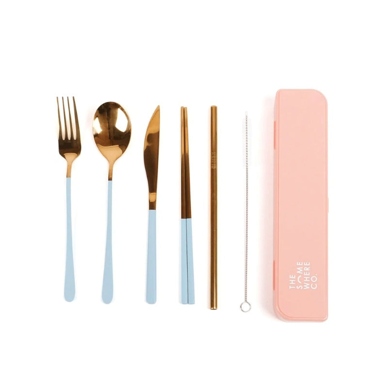 The Somewhere Co | Cutlery Kit - Gold w/ Blue Handle